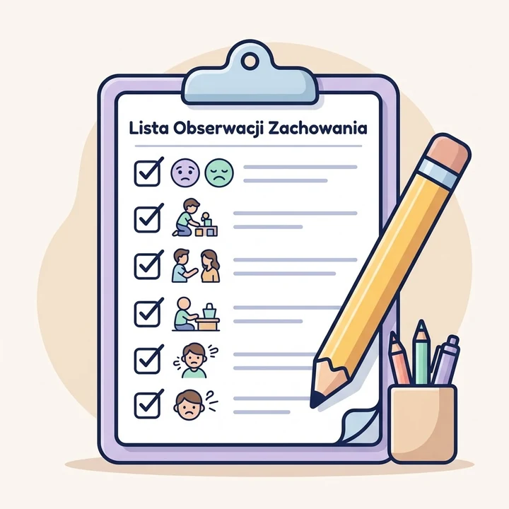 Lista obserwacji zachowania na podkładce, wypełniana ołówkiem